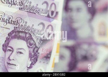 Nahaufnahme Bilder von 20 Pfund Noten UK Currancy Stockfoto
