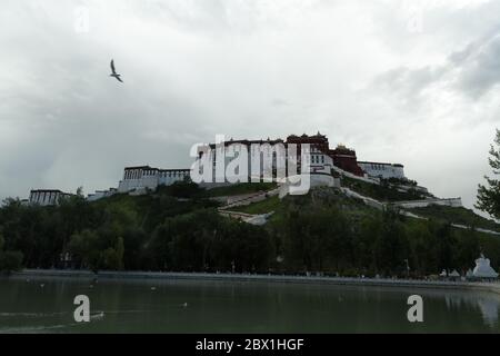 Lhasa, Tibet / China - 20. August 2012: Das Potala-Kloster in der Stadt Lhasa in der Tibet-Autonomen Region China. Die Residenz des Dalai Stockfoto