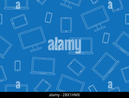 Nahtlose Muster von elektronischen Geräten auf blauem Hintergrund isoliert Stock Vektor