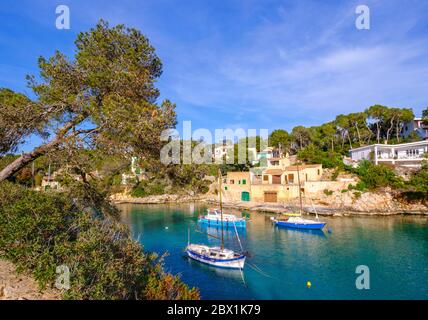 Fischerhafen in Cala Figuera, in der Nähe von Santanyi, Migjorn Region, Mallorca, Balearen, Spanien Stockfoto