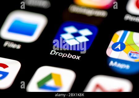 Dropbox App, App Icons auf einem Handy Display, iPhone, Smartphone, Nahaufnahme Stockfoto