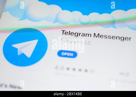 Telegram Messenger App, Instant Messenger Service, App-Symbol, Screenshot, Smartphone, Detail, Format Füllung Stockfoto