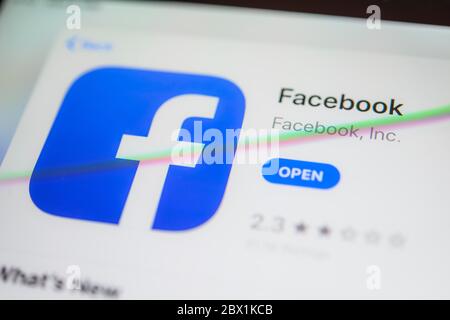 Facebook-App, soziales Netzwerk, App-Symbol, Screenshot, Smartphone, Detail, Vollbild Stockfoto