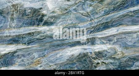 Blaues Marmormuster mit weißen und goldenen Adern. Abstrakte Textur und Hintergrund. 2D-Darstellung Stockfoto