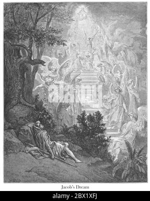 Jakobs Traum Genesis 28:12 aus dem Buch 'Bible Gallery' illustriert von Gustave Dore mit Erinnerungen von Doré und beschreibende Briefpresse von Talbot W. Chambers D.D. Herausgegeben von Cassell & Company Limited in London und gleichzeitig von Mame in Tours, Frankreich im Jahr 1866 Stockfoto