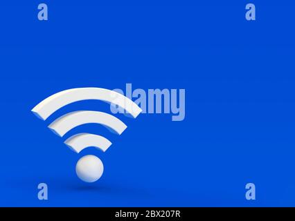 3d-Illustration, volumetrisches WiFi-Symbol über blauem Hintergrund Stockfoto