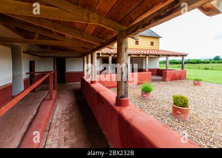 Der Peristylum der rekonstruierten römischen Villa in Wroxeter, Shropshire, England Stockfoto