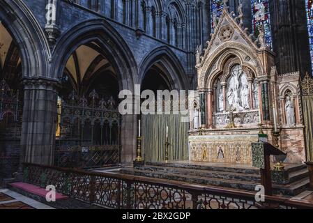 Hochaltar der römisch-katholischen St. Mary Metropolitan Cathedral in New Town of Edinburgh, Hauptstadt von Schottland, Großbritannien Stockfoto