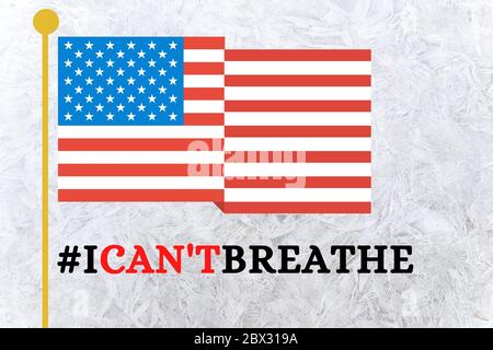 Ich kann nicht einatmen Illustration mit amerikanischer Flagge. In vielen Städten der Vereinigten Staaten von Amerika (USA) findet ein gewaltiger Protest über den Tod o statt Stockfoto