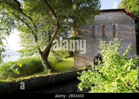 Frankreich, Savoie, Aix-les-Bains, Bourget-See, Abtei Hautecombe, die Bootsschuppen in der Nähe der Anlegestelle Stockfoto