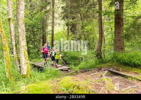 Frankreich, Haute-Savoie (74), Mont Blanc Massiv, Servoz, Familienwanderungen in Les Trois Gouilles Stockfoto