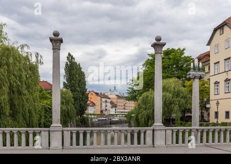 Schusterbrücke (Sustarski Most), Ljubljana, Slowenien Stockfoto