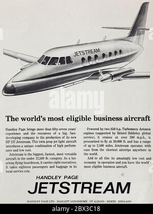 Vintage-Werbung für die britische Handley Page Jetsream Zivilflugzeuge. Stockfoto