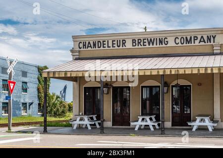 Chandeleur Island Brewing Company, lokal gebrautes Craft Beer in der Innenstadt von Gulfport, Mississippi, USA. Stockfoto
