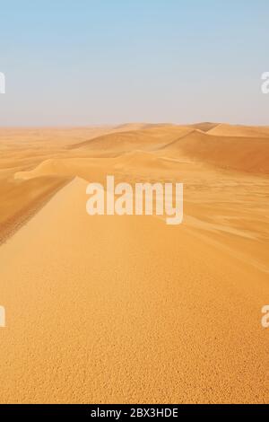 Portrait-Aufnahme von leuchtend orangen Wüstenlandschaften Sanddünen in der Al Dahna Wüste, Riad, Saudi Arabien. Stockfoto