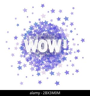 WOW Schriftzug auf blauem transparentem Sternenhimmel Hintergrund für Webbanner, Header, Shop, Logo, Logo, Logo, Sign Stock Vektor