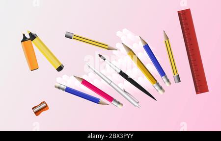 Mock-up-Illustration von Schulinstrumenten auf abstraktem Hintergrund Stock Vektor