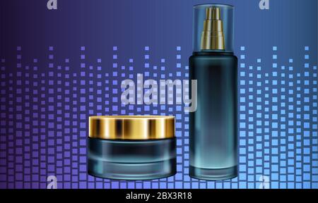 Mock-up Illustration von weiblichen kosmetischen Produkten auf abstraktem Hintergrund Stock Vektor