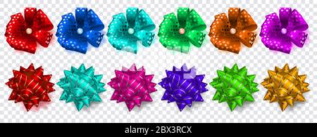 Set von bunten Schleifen aus glänzenden Bändern mit Schatten Stock Vektor