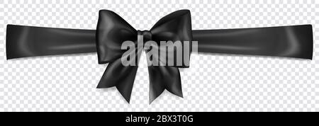 Schöne schwarze Schleife mit horizontalem Band mit Schatten auf transparentem Hintergrund Stock Vektor