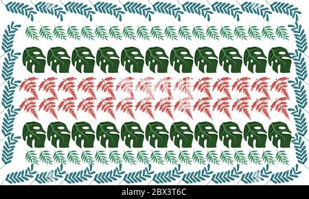 Digitales Textildesign verschiedener Blätter mit Bordüren Stock Vektor