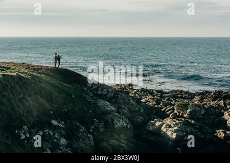 29/5/2020 Touristen halten Blick auf Seelöwe am Katiki Point Lighthouse, Moeraki, Südinsel, Neuseeland. Stockfoto