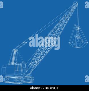 Dragline. Die Ebenen der sichtbaren und unsichtbaren Linien werden getrennt. EPS10-Format. Drahtrahmen. Stock Vektor