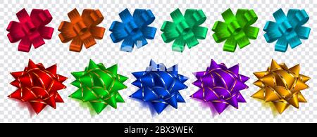 Set von bunten Schleifen aus glänzenden Bändern mit Schatten Stock Vektor