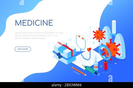 Covid-19 und Medizin - buntes isometrisches Webbanner Stock Vektor