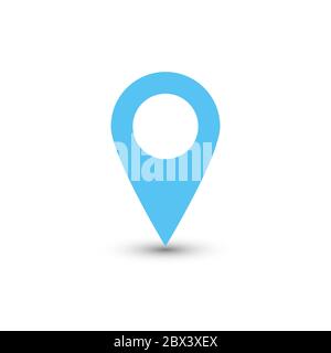 Blauer Kartenzeiger mit abgefallenem Schatten auf weißem Hintergrund. EPS10 Vektorgrafik. Stock Vektor