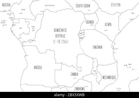 Karte des zentralen Teils von Afrika. Handgezeichneter Doodle-Stil. Vektorgrafik. Stock Vektor