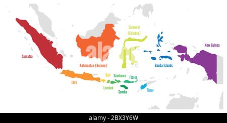 Hauptinseln Indonesiens. Vektorkarte mit Namen. Stock Vektor