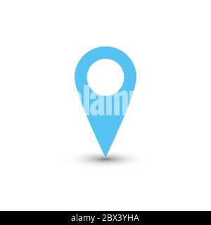 Blauer Kartenzeiger mit abgefallenem Schatten auf weißem Hintergrund. EPS10 Vektorgrafik. Stock Vektor