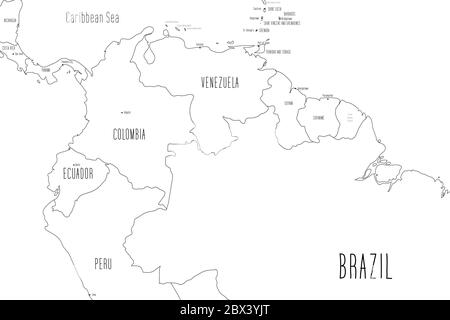 Karte des nördlichen Teils von Südamerika. Handgezeichneter Doodle-Stil. Vektorgrafik. Stock Vektor