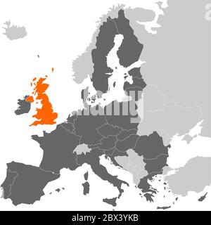 Brexit-Themenkarte - Europakarte mit hervorgehobenen EU-Mitgliedsstaaten und Großbritannien in verschiedenen Farben. Vektorgrafik. Vereinfachte Karte der Europäischen Union. Stock Vektor