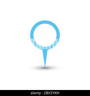 Blauer Kartenzeiger mit abgefallenem Schatten auf weißem Hintergrund. EPS10 Vektorgrafik. Stock Vektor