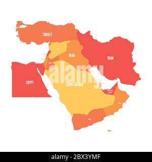 Karte des Nahen Ostens oder des Nahen Ostens in Orange. Einfache flache Vektorilustration. Stock Vektor