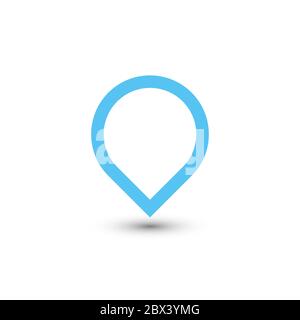 Blauer Kartenzeiger mit abgefallenem Schatten auf weißem Hintergrund. EPS10 Vektorgrafik. Stock Vektor