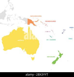 Australien und Ozeanien. Bunte Karte der Länder im Südpazifik. Vektorgrafik. Stock Vektor