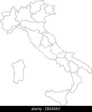 Karte von Italien in 20 Verwaltungsregionen unterteilt. Weißes Land und schwarze Umrisse. Einfache flache Vektorgrafik. Stock Vektor