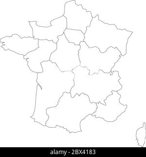 Übersichtskarte von Frankreich in 13 administrative Metropolregionen, seit 2016 geteilt. Vier Grüntöne. Vektorgrafik. Stock Vektor