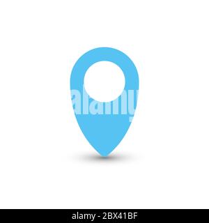 Blauer Kartenzeiger mit abgefallenem Schatten auf weißem Hintergrund. EPS10 Vektorgrafik. Stock Vektor