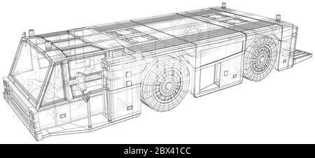 Abschleppwagen Transport im Flughafen. Draht-Rahmen-Leitung isoliert. Vektorrendering von 3d. Stock Vektor
