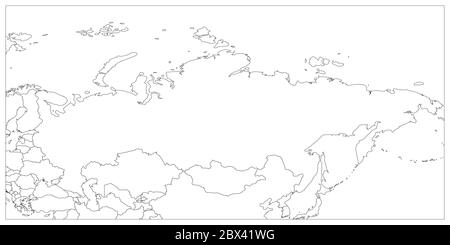 Politische Karte von Russland und den umliegenden Ländern. Schwarze dünne Kontur auf weißem Hintergrund. Vektorgrafik. Stock Vektor