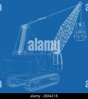 Dragline. Die Ebenen der sichtbaren und unsichtbaren Linien werden getrennt. EPS10-Format. Drahtrahmen. Stock Vektor