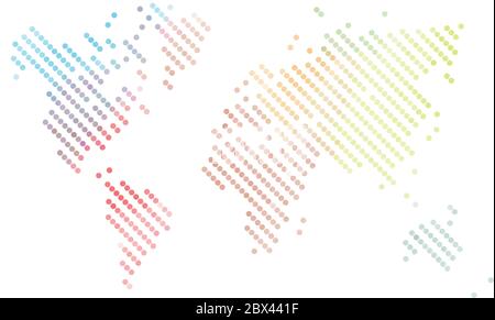 Gepunktete Weltkarte. Farbenfrohes Halbtondesign. Einfache flache Vektorgrafik. Stock Vektor