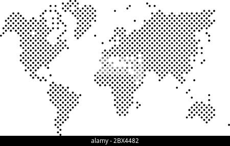 Gepunktete Weltkarte. Halbtondesign. Einfache flache Vektorgrafik. Stock Vektor