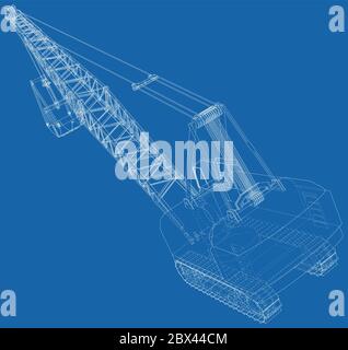 Dragline-Bagger. Die Ebenen der sichtbaren und unsichtbaren Linien werden getrennt. Die Ebenen der sichtbaren und unsichtbaren Linien werden getrennt. Außenrahmen für Drahtrahmen Stock Vektor