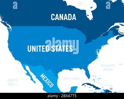 USA Karte - Grüntöne auf dunklem Hintergrund. Hohe detaillierte politische Karte Vereinigten Staaten von Amerika und Nachbarländer mit Land, Hauptstadt, Meer und Meer Namen Kennzeichnung. Stock Vektor