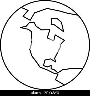 Vereinfachte Umrisse Erdkugel mit Weltkarte, die auf Nordamerika fokussiert ist. Vektorgrafik. Stock Vektor